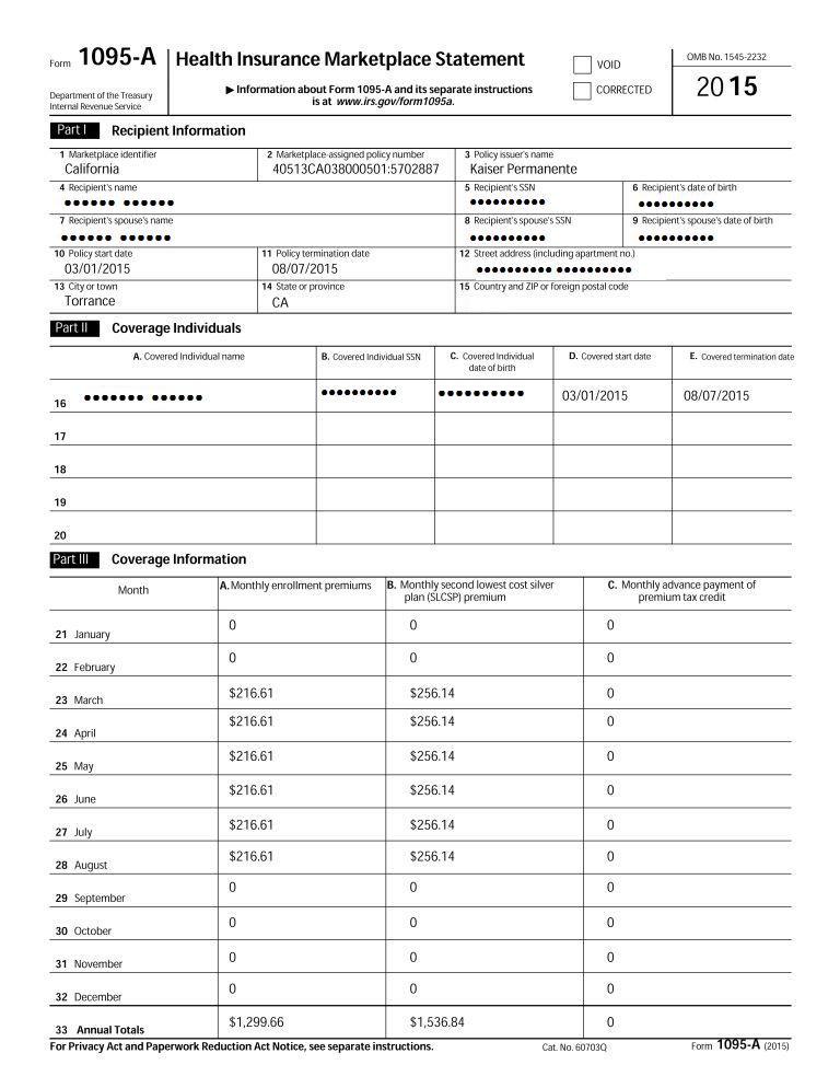 カバード・カリフォルニア/Covered CA発行のIRSフォーム1095A入手方法 US Health Insurance