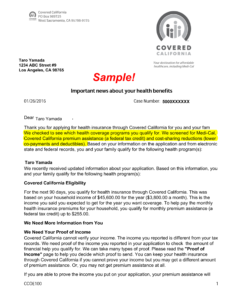 Sample Letter of Covered CA Eligibility