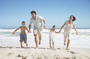 healthy family at the beach